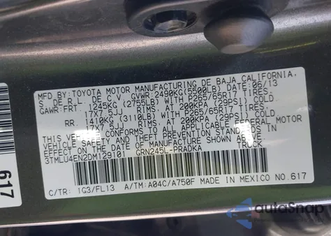 2013 Toyota Tacoma Base V6 z USA, uszkodzony, nr VIN 3TMLU4EN2DM129101